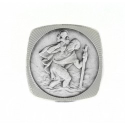 Médaille magnétique de Saint Christophe, Carrée Diamantée Argentée. Fabrication Artisanale Française PC102104
