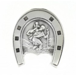 Médaille Fer à cheval magnétique de Saint Christophe Argenté. Fabrication Artisanale Française PC102102