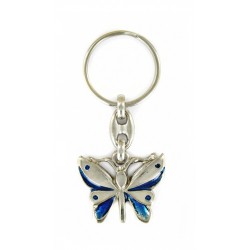 Porte clés Papillon Bleu en métal . Made In France Artisanal 