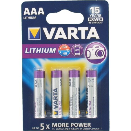 4 Piles LR03 Ultra Lithium 1100 mAh AAA en 1.5 volt Varta