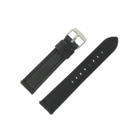 Bracelet de montre Noir largeurs de 16/18/20/22mm en Cuir de Bœuf pleine fleur Waterproof EcoCuir