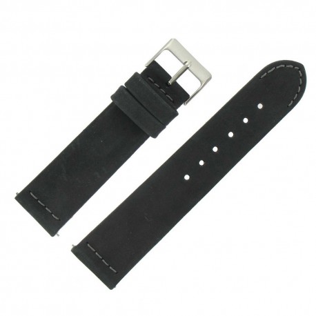 Bracelet de Montre 22mm Noir en Cuir Nubuck Véritable Fabrication Artisanale