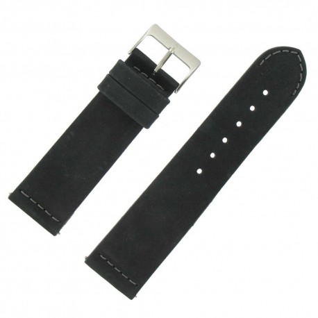 Bracelet de Montre 24mm Noir en Cuir Nubuck Véritable Fabrication Artisanale