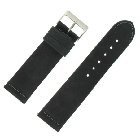 Bracelet de Montre 24mm Noir en Cuir Nubuck Véritable Fabrication Artisanale