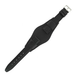 Bracelet montre Bund Aviateur 16mm Noir Cuir véritable Artisanal