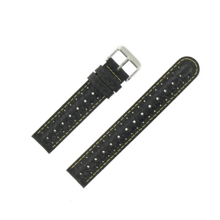 Bracelet de Montre 18mm Noir en Cuir Buffalo Anti-Transpirant