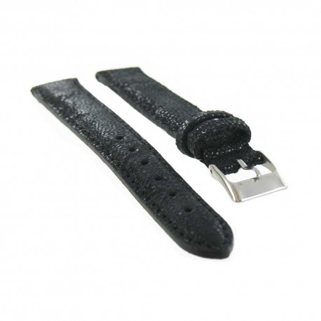 Bracelet de montre 12mm Noir en Cuir gaufré Gracy pailleté Artisanal