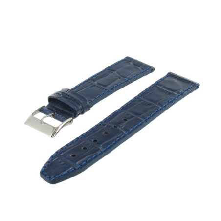 Bracelet de montre 22mm Bleu en Cuir de Veau Gaufré Alligator