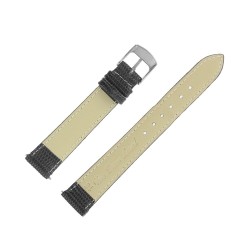 Bracelet de Montre 16mm Noir en Cuir Gaufré Lézard