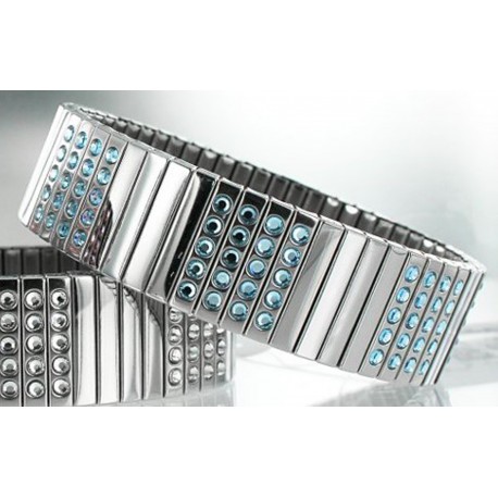 Bracelet Fantaisie en Acier Elastique avec Cristaux Bleu Swarovski