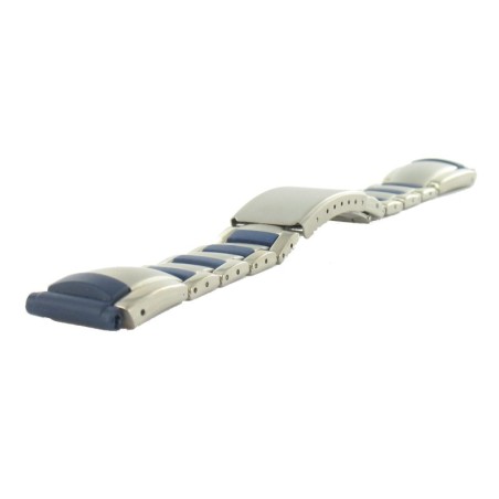 Bracelet de montre 20mm Bleu Métal et PVC avec Boucle déployante