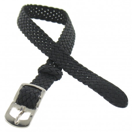 Bracelet de Montre 08mm Noir Perlon en Nylon Tressé Boucle Chromée