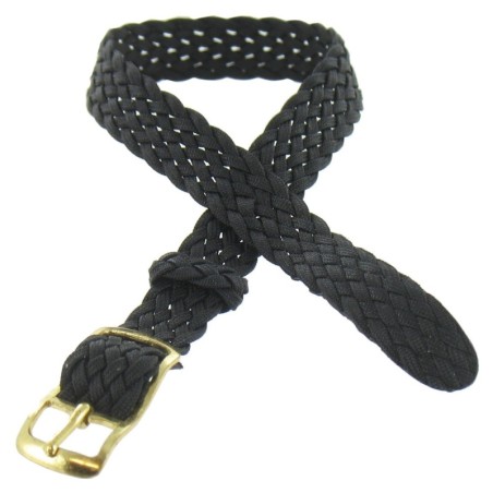 Bracelet de montre 08mm Noir en Nylon Perlon Boucle Dorée