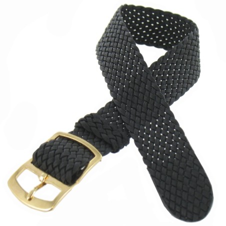 Bracelet de montre 14mm Noir en Nylon Perlon Boucle Dorée