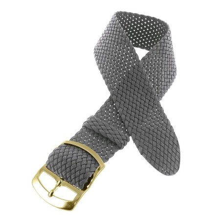 Bracelet de montre 20mm Gris en Nylon Perlon Boucle Dorée