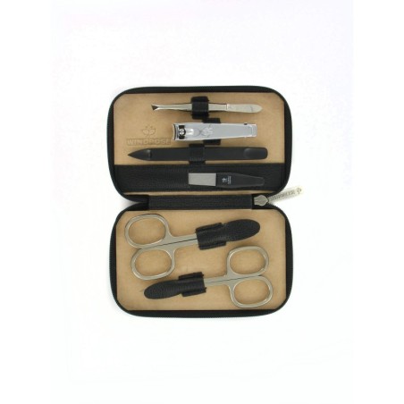 Trousse à Manucure en Cuir Noir Grainé Beluga Windrose