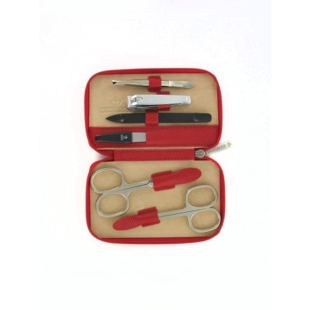 Trousse à Manucure en Cuir Rouge Grainé Beluga Windrose