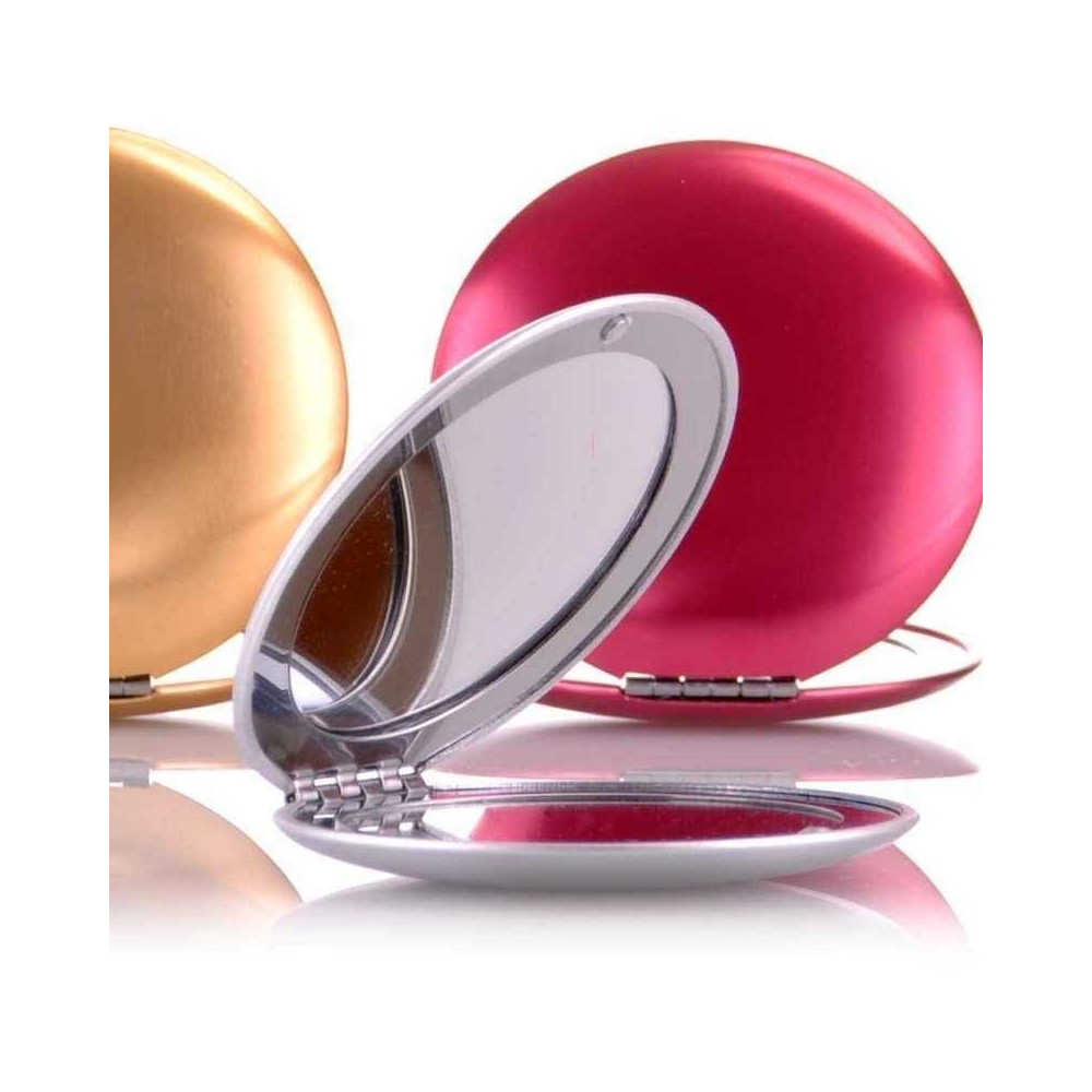 Miroir De Poche Rond Double Pliant 2 Faces Rouge Effet Nacré