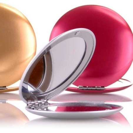 Miroir De Poche Rond Double Pliant 2 Faces Rouge Effet Nacré