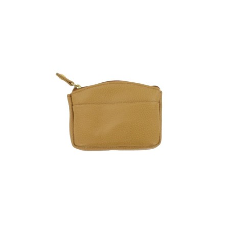 Porte-Monnaie Porte-Clés Marron Doré en Cuir Véritable