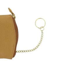 Porte-Monnaie Porte-Clés Marron Doré en Cuir Véritable