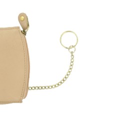 Porte-Monnaie Porte-Clés Beige en Cuir Véritable