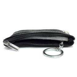 Porte-Monnaie Multi-poches Noir en Cuir Véritable