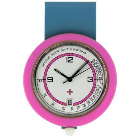 Montre Infirmière Plastique Rose à CLIP Fabrication Française