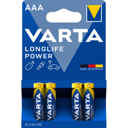 4 Piles Alcalines LR03 - AAA – 1,5V Varta Longlife Power en Blister