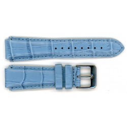 Bracelet de Montre 22mm Bleu Ciel encoche de 18mm en Cuir de Veau Gaufré Alligator