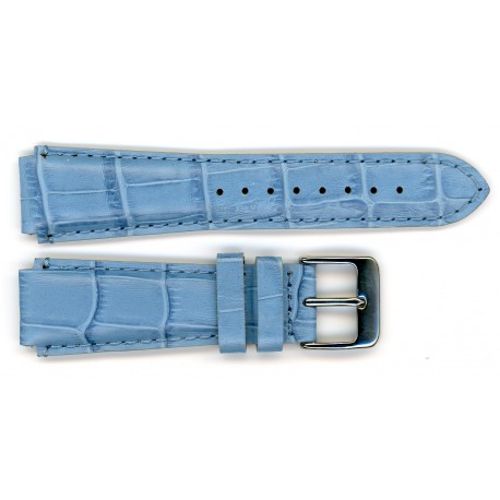 Bracelet de Montre 20mm Bleu Ciel encoche de 18mm en Cuir de Veau Gaufré Alligator