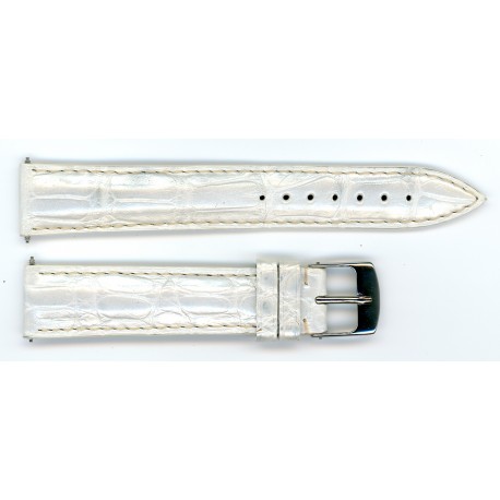 Bracelet de Montre 18mm Blanc Nacré en Cuir Alligator Véritable Fabrication Artisanale