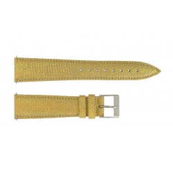 Bracelet de Montre 18mm Jaune Métallisé en Cuir de Lézard Véritable Fabrication Artisanale