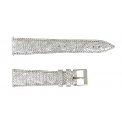 Bracelet de Montre 18mm Blanc Métallisé en Cuir de Lézard Véritable Fabrication Artisanale