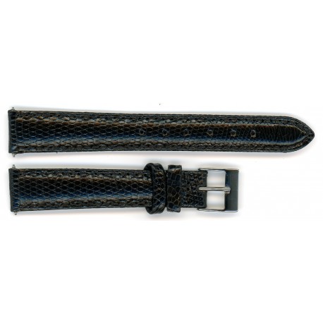 Bracelet de Montre 16mm Noir en Lézard Véritable Fabrication Artisanale