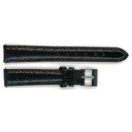 Bracelet de Montre 16mm Noir en Lézard Véritable Fabrication Artisanale