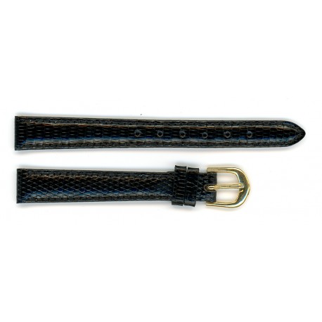 Bracelet de Montre 12mm Noir en Lézard Véritable Fabrication Artisanale