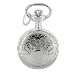 Montre Pendentif Dame Argentée à Couvercle Motif Arabesques Made In France