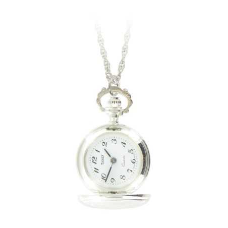 Montre Pendentif Dame Argentée à Couvercle Motif Arabesques Made In France