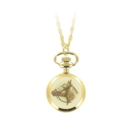 Montre de Poche Pendentif Dame Dorée Décor Cheval Made In France