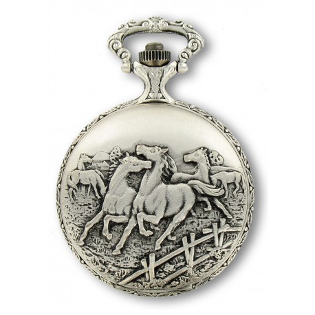 Montre de Poche à Thème Décor Cheval Viel Argent Made in France