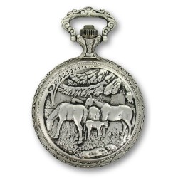 Montre de Poche à Thème Décor Cheval en Viel Argent Made In France
