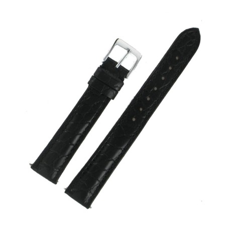 Bracelet de Montre 16mm en Cuir Noir de Veau Gaufré Crocodile