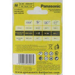 4 Accus HR6 AA NiMH Rechargeables 1.2 Volts  2600 mAh Panasonic®