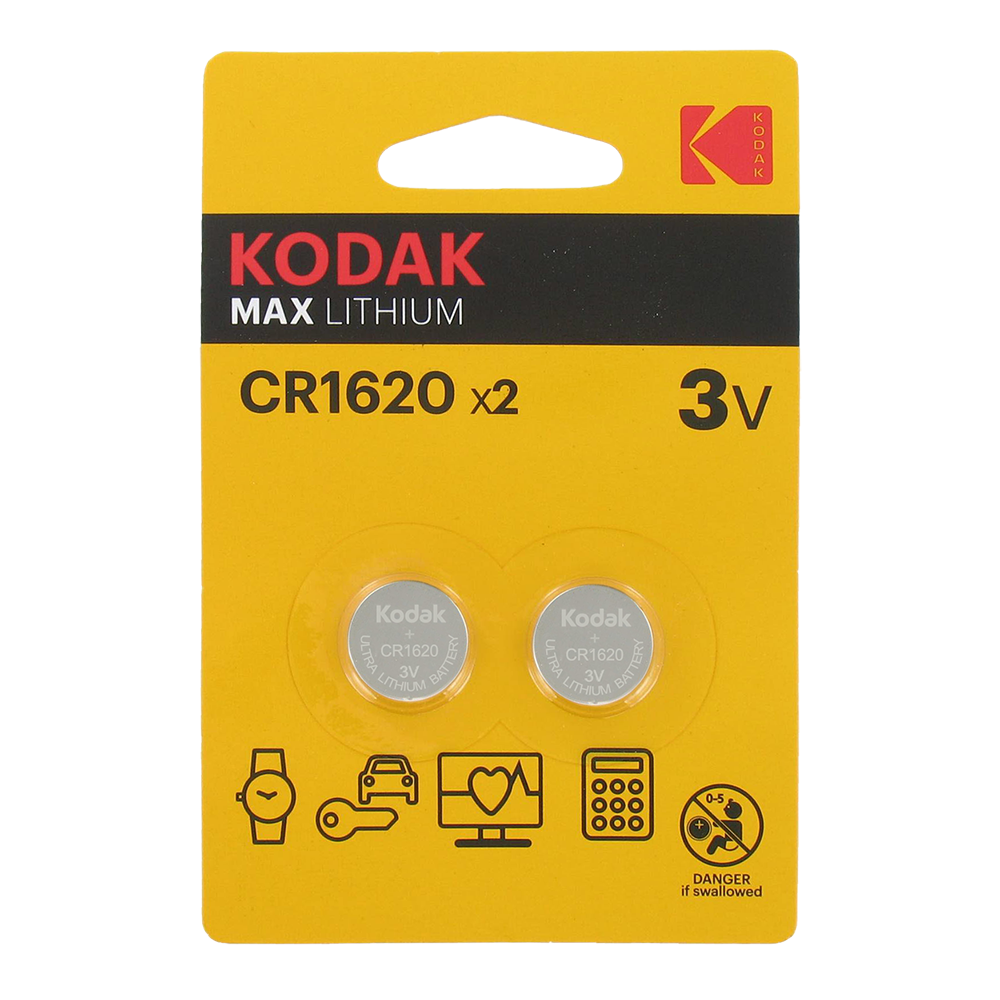 Blister de 2 Piles bouton CR1620 Lithium  Max 3 Volts Kodak®