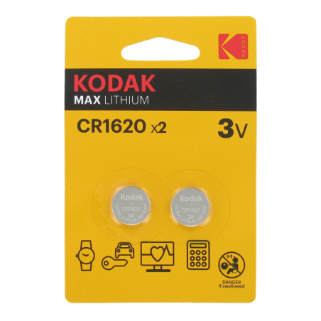 Blister de 2 Piles bouton CR1620 Lithium  Max 3 Volts Kodak®