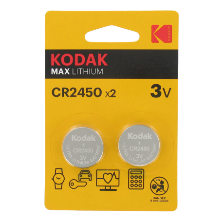 Blister de 2 Piles bouton CR2450 Lithium Max 3 Volts Kodak®