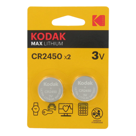 Blister de 2 Piles bouton CR2450 Lithium Max 3 Volts Kodak®
