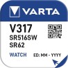 Pile de montre bouton 317 (SR516SW) SR62 Varta