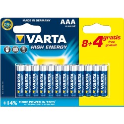 12 Piles AA LR06 1.5 Volts (8+4 Gratuites) High Energy Varta Made In Germany